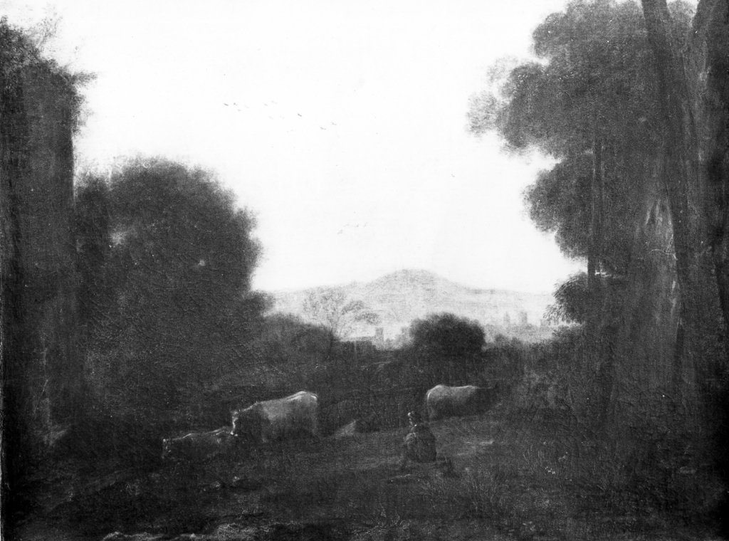 tre mucche in un paesaggio (dipinto) di Dughet Gaspard detto Pussino (scuola) (s